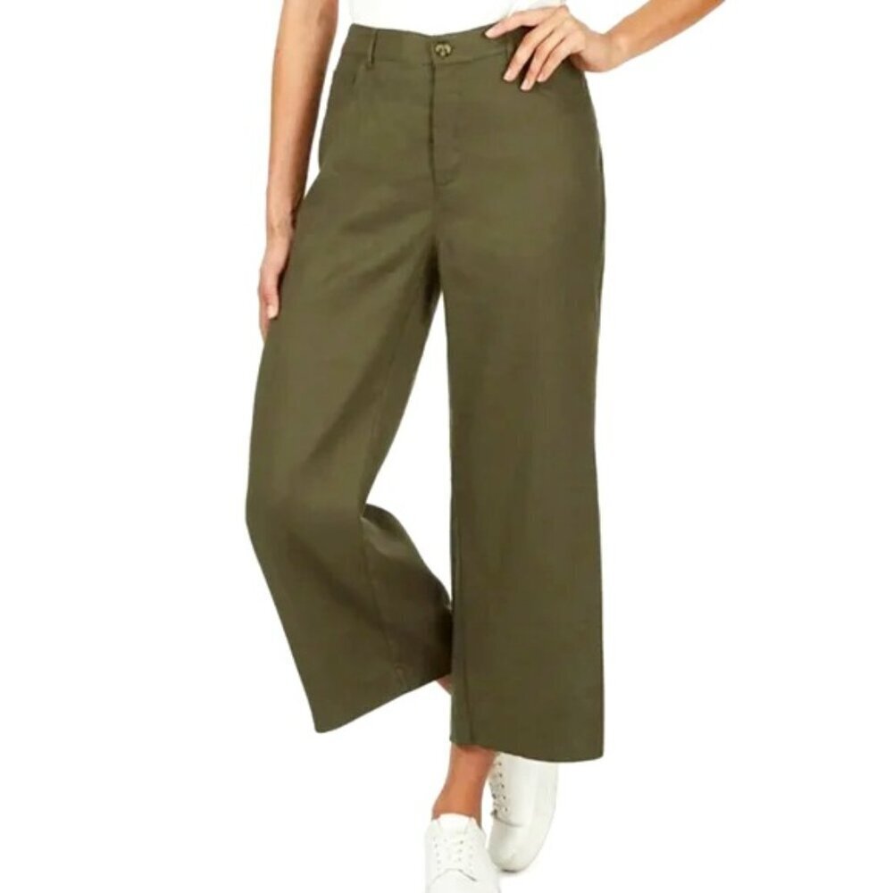 NWT Adyson Parker Wide Leg Pants Womens 8 Balsam Green Cropped Linen Blend